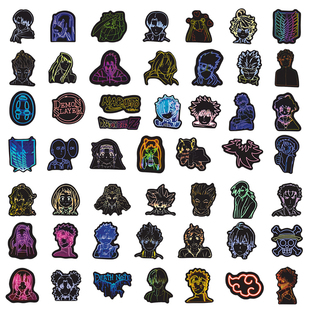 50张炫酷霓虹灯动漫卡通人物涂鸦创意贴纸装饰笔记本头盔相框画门窗保温杯电动车滑板行李箱手机DIY防水贴纸