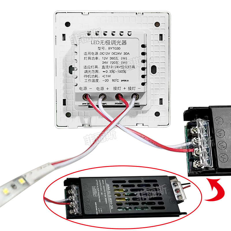 LED低压调光12-24V30A灯带单色调光器旋钮暗装86无极调光开关面板