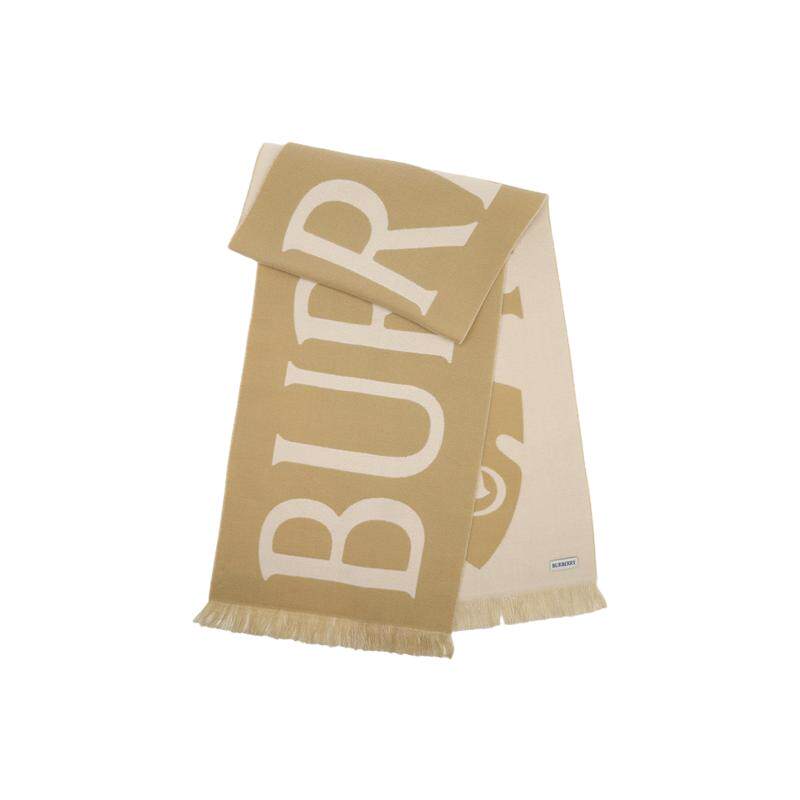【自营】BURBERRY/博柏利双面LOGO提花流苏绵羊毛长款围巾丝巾