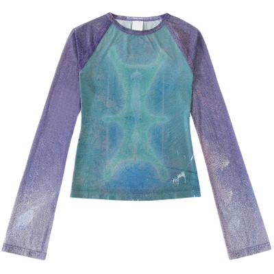 CONP插肩网纱锈迹满印修身