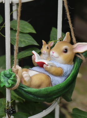 庭院户外树上挂件秋千兔子装饰品花园杂货创意阳台动物工艺品摆件