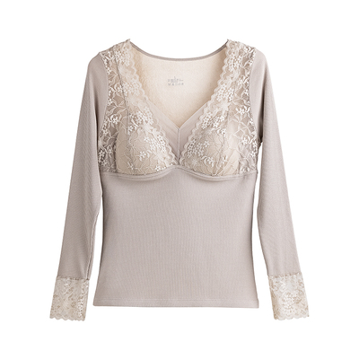 加绒加厚固定杯修身单件保暖上衣