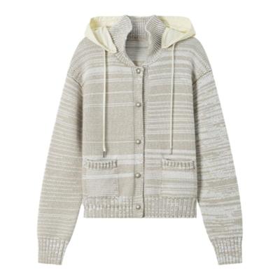 华吉言【糖霜】进口空包纱双色双纱混纺连帽（可拆卸）针织外套