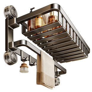 吸盘毛巾架卫生间置物架免打孔浴室网篮浴巾架厕所洗漱间收纳套装