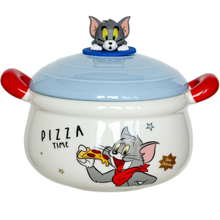 正版猫和老鼠泡面碗带盖高颜值卡通双耳面碗可爱汤碗宿舍学生大碗