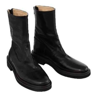 彭姐英伦风简约圆头真皮短靴女