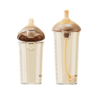 奶爸爸翻盖奶瓶PPSU奶瓶婴儿宝宝吸管奶瓶6个月一岁2岁以上防胀气