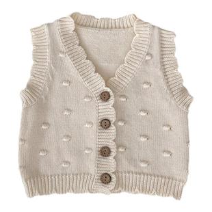 婴儿针织小马甲春秋纯棉女童宝宝小公主外套洋气小月龄婴幼儿背心