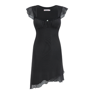 Go Girl Go自制欧美风波点飞飞袖连衣裙女夏修身收腰下摆交错短裙