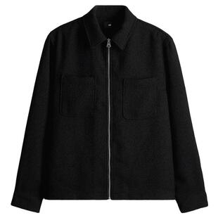 HM男装夹克春季简约标准翻领拉链休闲外套式肌理感夹克1231421