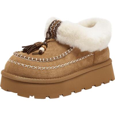 百思图2025冬季新款厚底雪地靴棉鞋加绒保暖女毛毛短靴L0929DD5