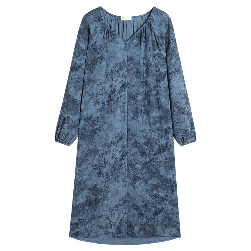 春秋季纯棉古典中长款家居服睡裙