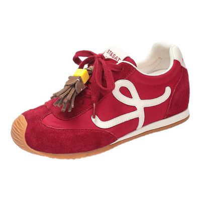 星期六复古红色内增高德训鞋女
