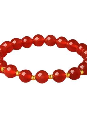 周六福黄18K金红玛瑙手串女款串珠手链手饰送女友珠宝新年礼物