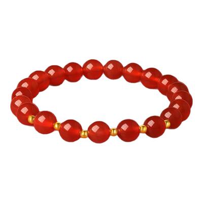 周六福黄18K金串珠玛瑙手串