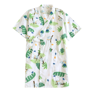 夏季薄款儿童睡袍浴袍和服一体纯棉纱布开衫家居服可爱卡通浴衣夏