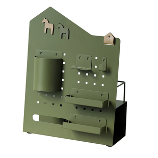 原创桌面立式洞洞板办公室收纳架墨绿色纸巾盒多功能金属置物架