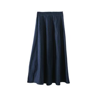 蓝色牛仔半身裙女2026年夏季新款高腰a字伞裙复古长款百褶裙子