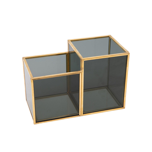 高档轻奢黑色玻璃化妆刷收纳筒桌面美妆刷子笔刷桶梳子眉笔收纳盒