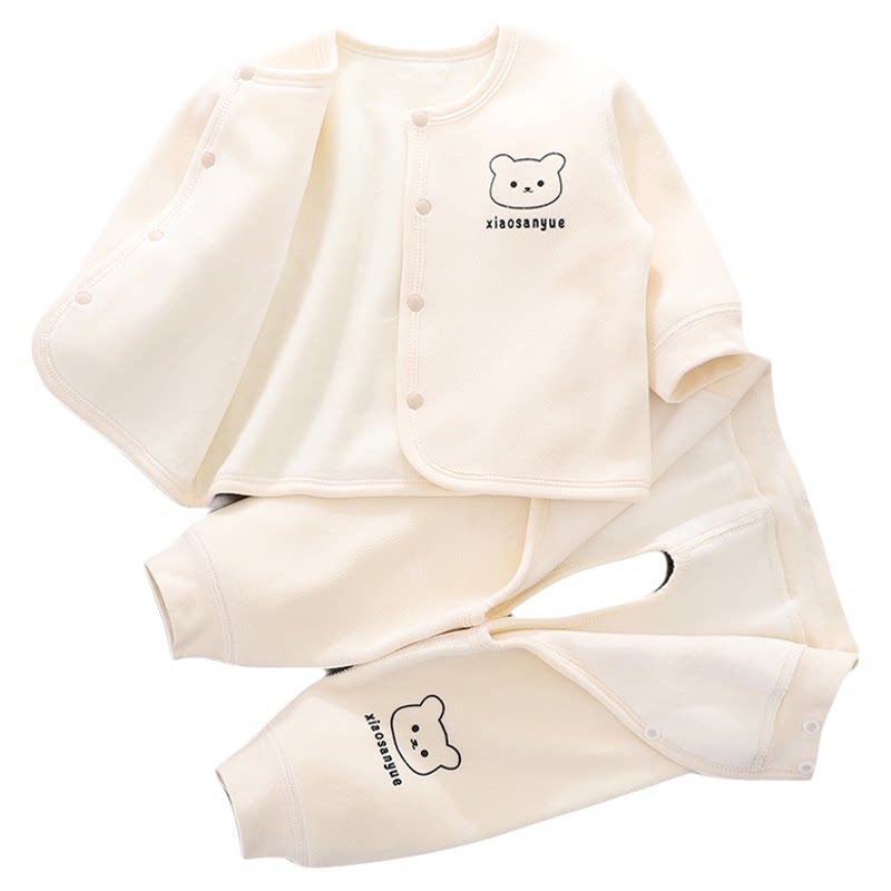 新生婴儿衣服秋冬加绒加厚分体套装开裆小月龄宝宝保暖开裆裤冬装