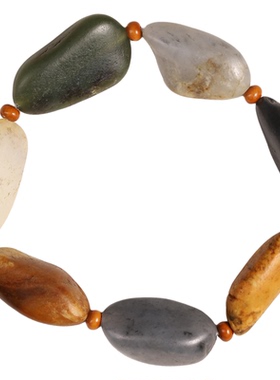 和田玉真皮真色大颗独籽手串