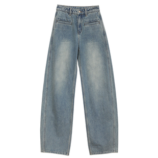 Carolingian意式经典！重工水洗长绒棉侧缝前移显瘦牛仔裤镰刀裤