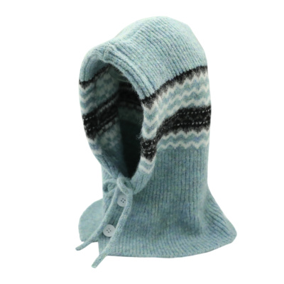 费尔岛蓝色提花帽子围巾一体女冬