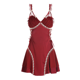 郑大嘻 甜软陷阱 性感睡衣女甜辣妹v领带胸垫冰丝绸吊带睡裙睡袍