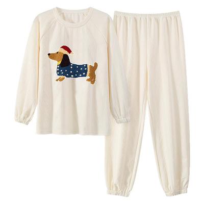 带胸垫纯棉睡衣女款春秋季长袖卡通可爱学生宿舍秋冬家居服可外穿