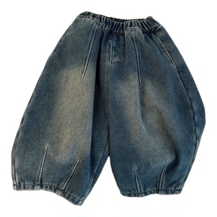 冬天2025儿童裤子宽松加绒牛仔裤洋气新款韩版男童宝宝一体绒长裤