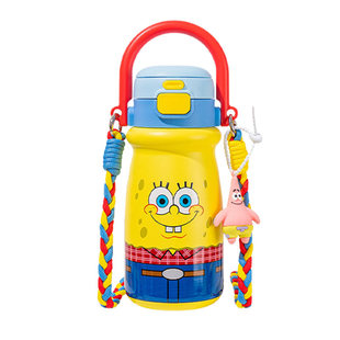 海绵宝宝派大星儿童保温杯女高颜值学生上学专用双饮吸管水杯壶子