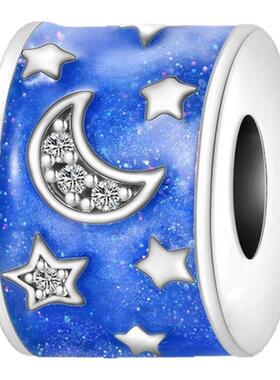 铜镀925银星光系列星月吊坠串珠串饰DIY饰品配件欧美亚马逊热销