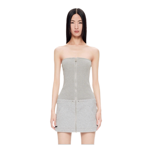 CNLEEWEI  秋季新款高级气质感上衣无袖拉链纯欲针织抹胸连衣裙