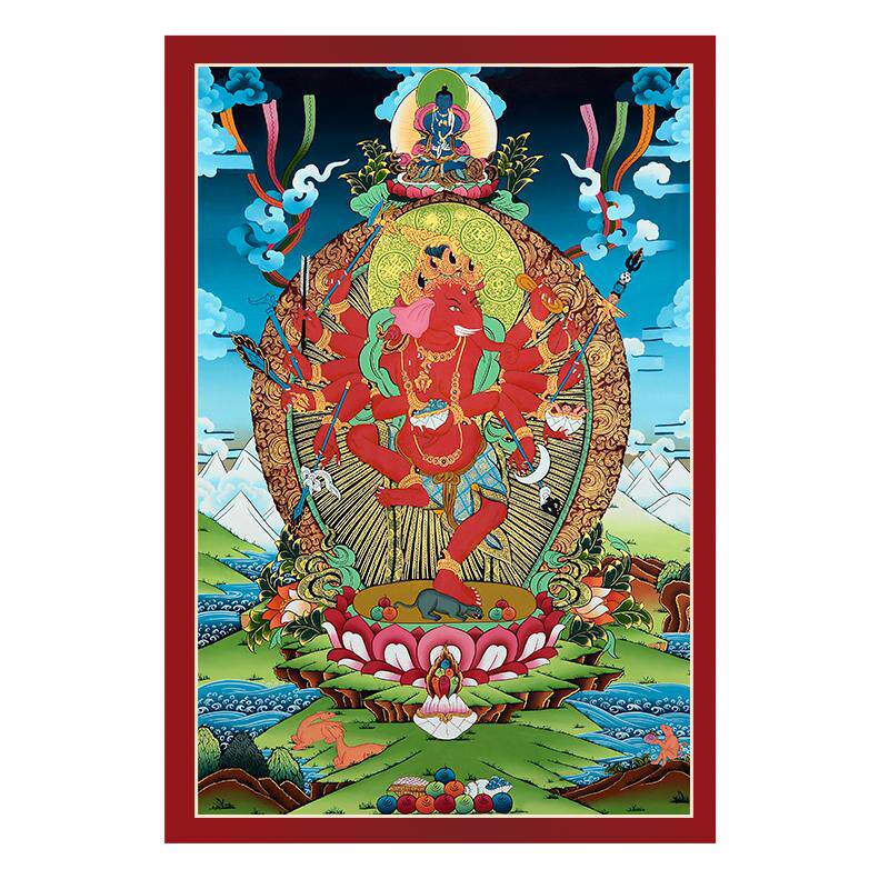 闯隆象鼻财神尼泊尔手绘唐卡
