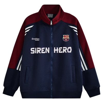 美式撞色立领卫衣外套女秋冬加绒