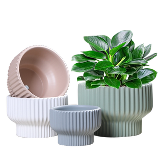 北欧简约陶瓷花盆竖纹创意亚白高款特大中号家用阳台绿萝兰花绿植