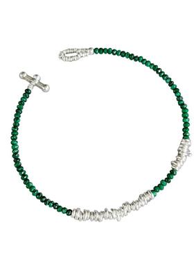 苍兰墨  999足银不规则碎银珠迷你孔雀石手链女简约礼物精致原创