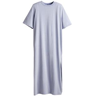HM女装夏季圆领开衩带垫肩T恤连衣裙1224679
