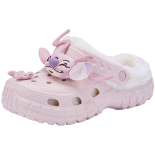 【迪士尼系列】热风加绒洞洞鞋女鞋2025年冬季新款女士休闲家居拖