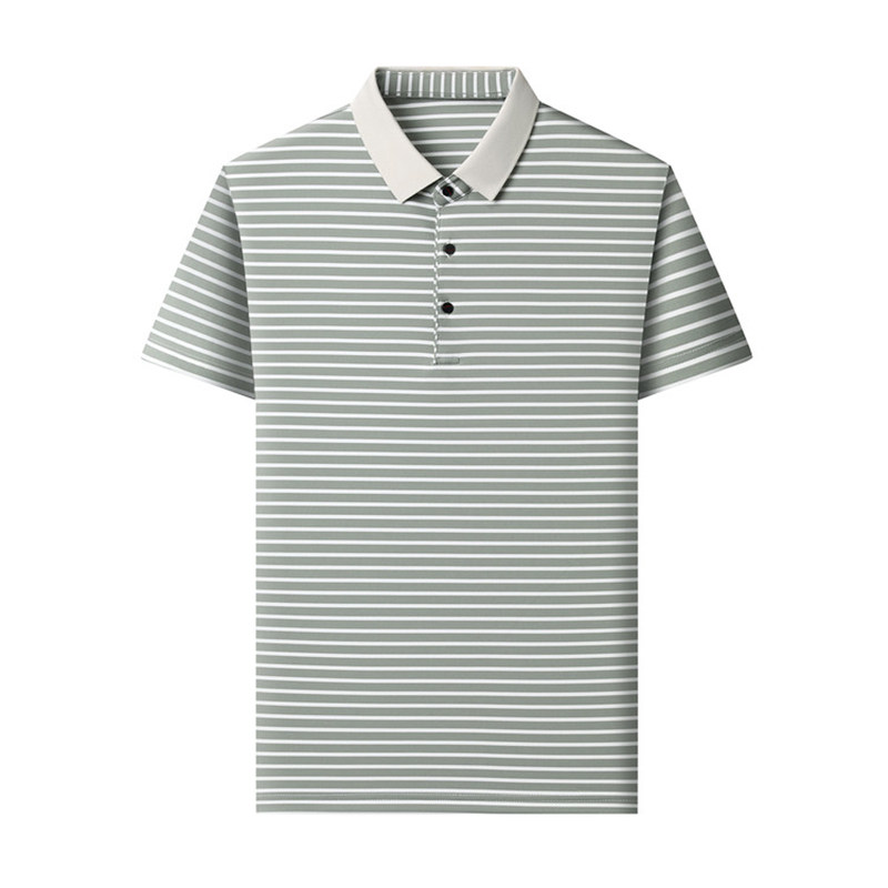 啄木鸟冰丝短袖T恤男士夏季新款翻领Polo衫中年商务休闲条纹上衣