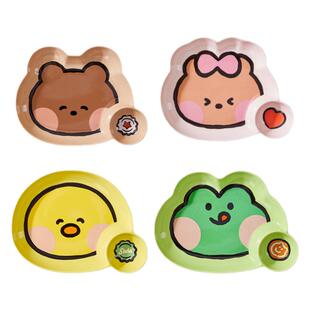 布朗熊饺子盘带醋碟陶瓷创意好看的水饺专用分格盘精致卡通早餐盘