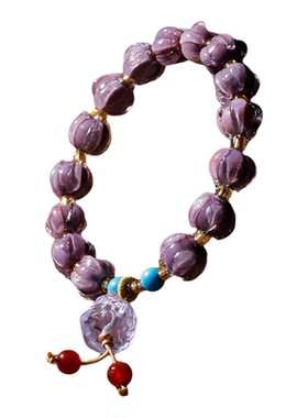 【普陀山官方】暮山紫手琉璃链铛莲花手串紫色铃兰花醒狮温柔风