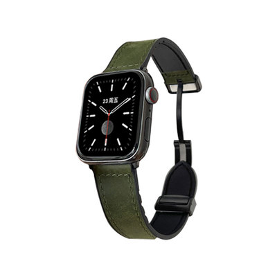 适用iwatchs9手表带男款疯马皮iwatchultra新款苹果11智能手表链s8s76真皮磁吸秋冬se2男士applewatchs10质感