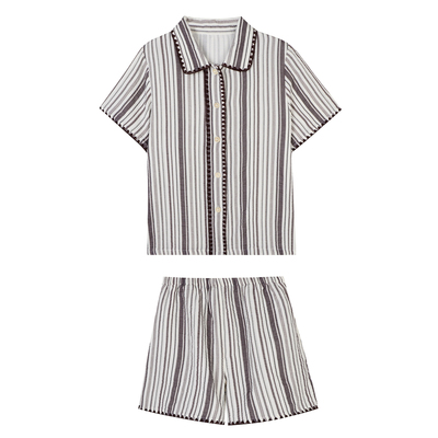 JoyceBra撞色条纹翻领纯棉睡衣夏