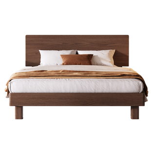 实木床现代简约1.8m主卧家用双人床胡桃橡木床出租房1米5单人床架