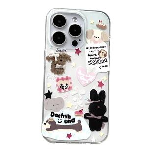 SHERRY*ins可爱双层黑色兔子狗狗插画适用于苹果16ProMax手机壳iPhone15Pro小众14少女心13简约12卡通小清新