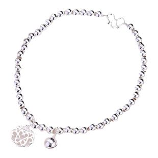 梦祥银手链女如意串珠转运珠手串M扣带铃铛闺密手链S925银饰