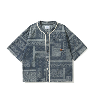 GcBrand Lab SS23 复古民族风主题 无领设计 腰果花衬衫短袖T恤潮