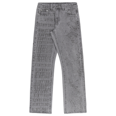 XINYINSU新因素烟灰色字母直筒裤