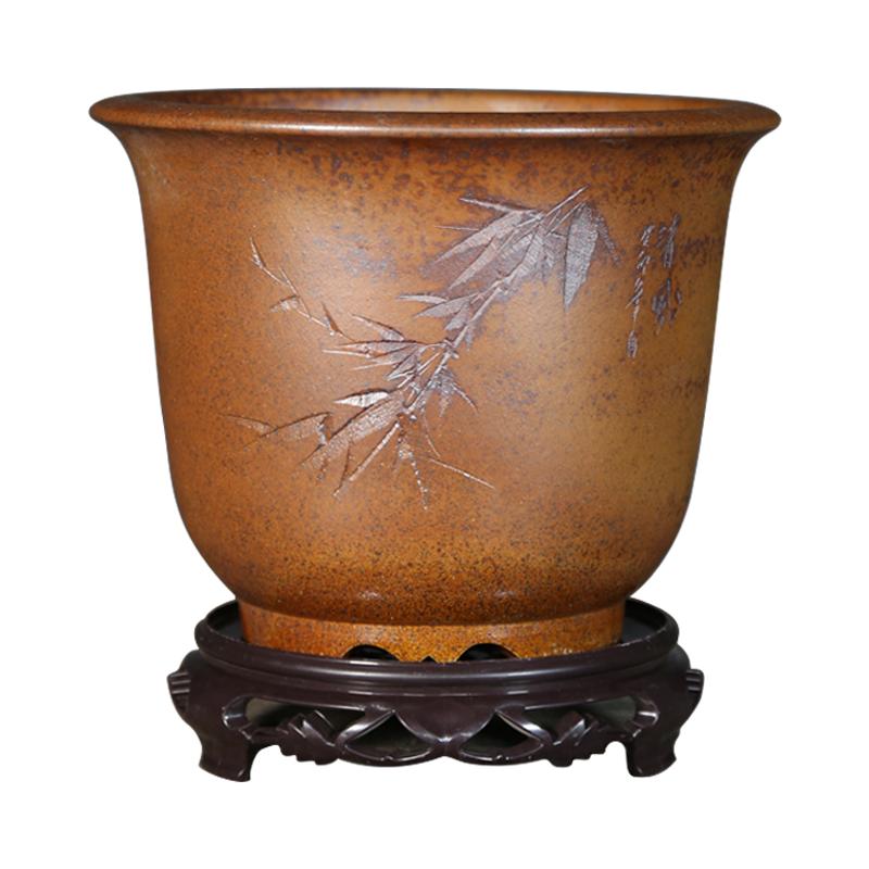 宜興紫砂花盆金中柴燒段泥圓形透氣大口春蘭建蘭君子蘭花專(zhuān)用盆
